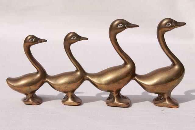 photo of vintage brass animals, collection of geese or duck bird figurines, heavy solid brass #2