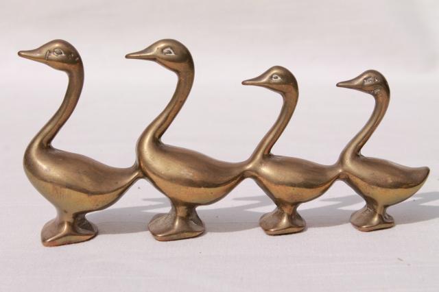 photo of vintage brass animals, collection of geese or duck bird figurines, heavy solid brass #3