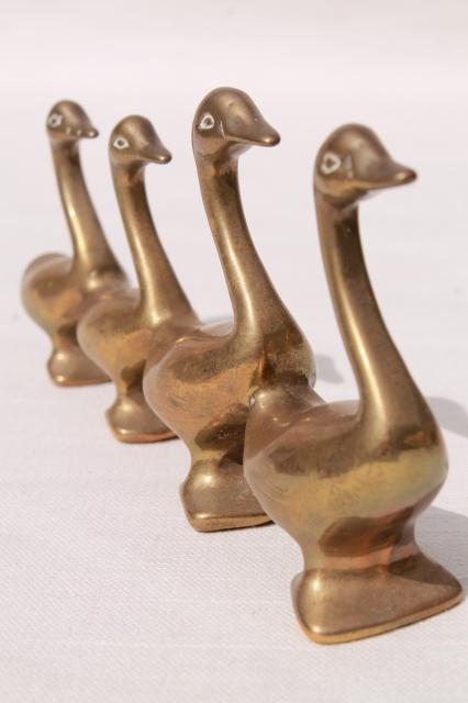 photo of vintage brass animals, collection of geese or duck bird figurines, heavy solid brass #4