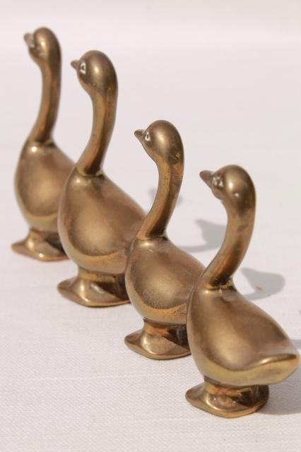 photo of vintage brass animals, collection of geese or duck bird figurines, heavy solid brass #5