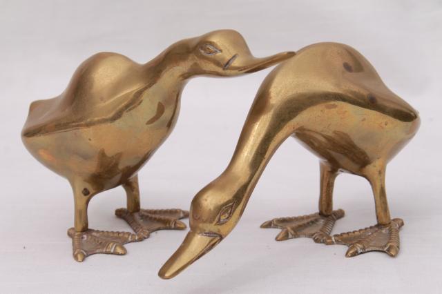 photo of vintage brass animals, collection of geese or duck bird figurines, heavy solid brass #8