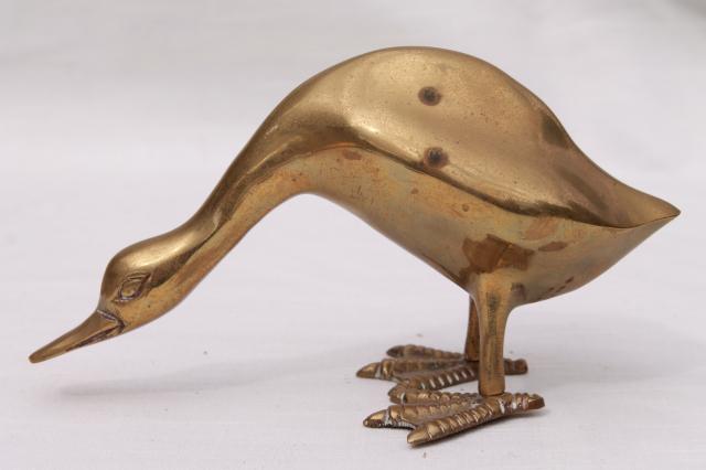 photo of vintage brass animals, collection of geese or duck bird figurines, heavy solid brass #10