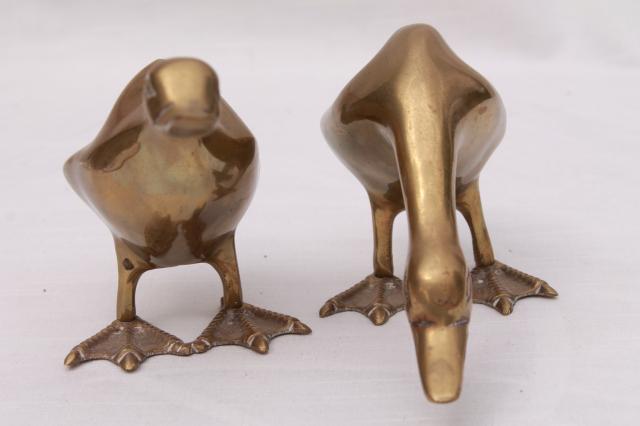 photo of vintage brass animals, collection of geese or duck bird figurines, heavy solid brass #11