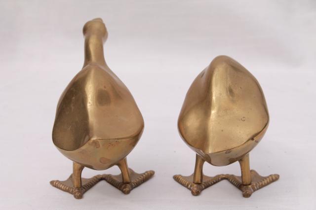 photo of vintage brass animals, collection of geese or duck bird figurines, heavy solid brass #12