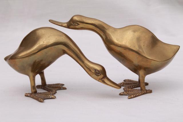 photo of vintage brass animals, collection of geese or duck bird figurines, heavy solid brass #13