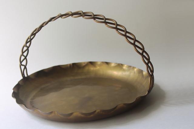 photo of vintage brass basket made in Sweden, solid brass serving plate w/ hand wrought handle #1