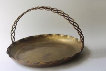 catalog photo of vintage brass basket made in Sweden, solid brass serving plate w/ hand wrought handle