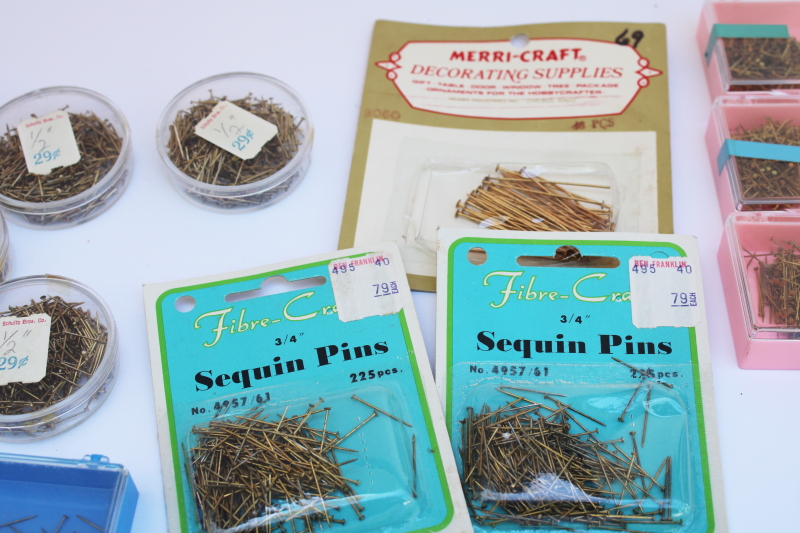photo of vintage brass beading sequin pins, new old old stock craft supplies for making beaded ornaments  #2