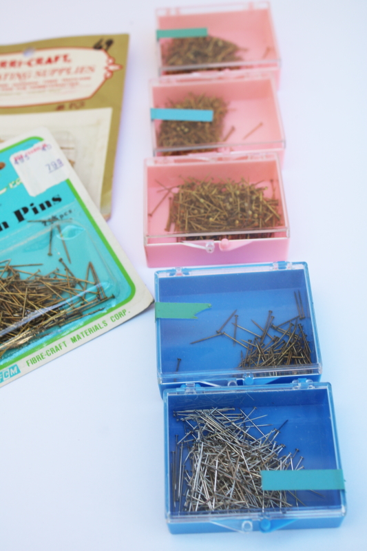 photo of vintage brass beading sequin pins, new old old stock craft supplies for making beaded ornaments  #4