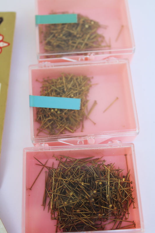 photo of vintage brass beading sequin pins, new old old stock craft supplies for making beaded ornaments  #6