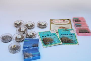vintage brass beading sequin pins, new old old stock craft supplies for making beaded ornaments 