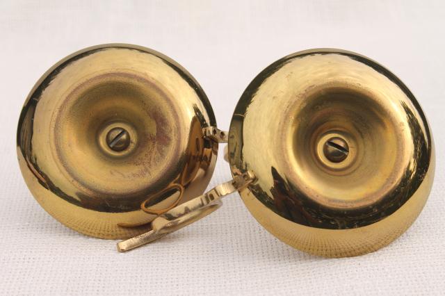 photo of vintage brass bedside chamber candlesticks, pair solid brass candle holders w/ finger ring handles #6