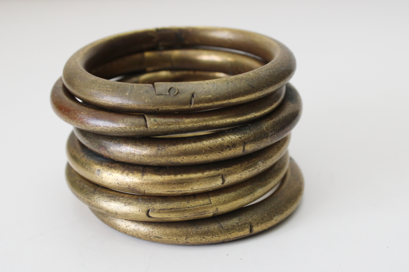 photo of vintage brass bull rings, bull nose ring lot of six, heavy solid brass rings #5