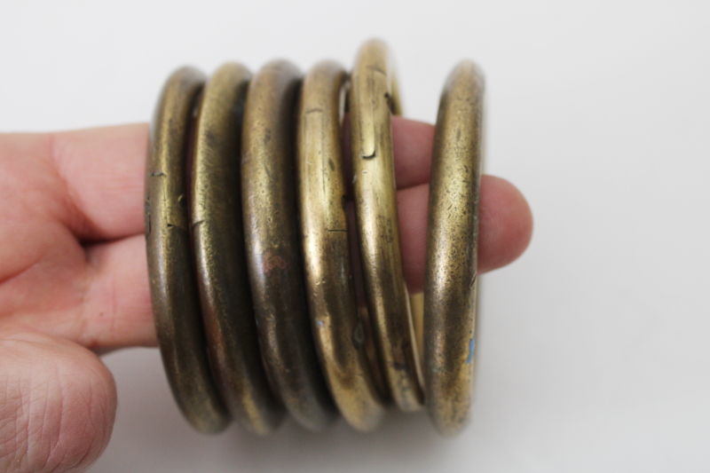 photo of vintage brass bull rings, bull nose ring lot of six, heavy solid brass rings #6