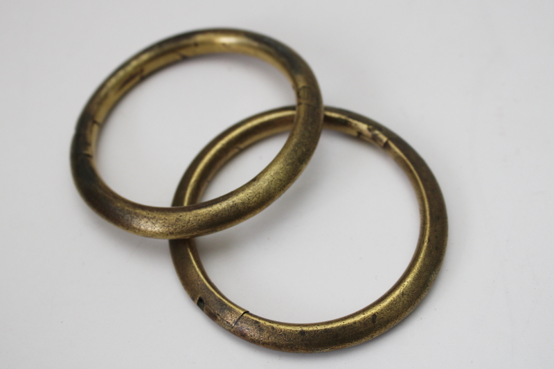 photo of vintage brass bull rings, smaller size heavy solid brass rings w/ tarnished patina #3