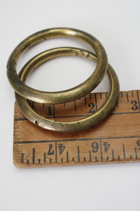 photo of vintage brass bull rings, smaller size heavy solid brass rings w/ tarnished patina #4