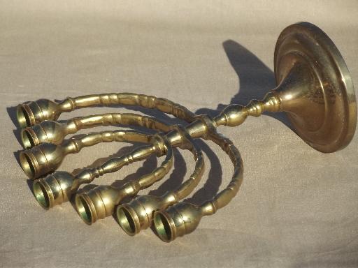 photo of vintage brass candelabra, solid brass candle stick w/ branching arms #3