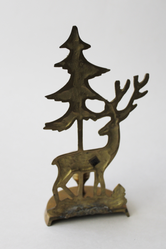 photo of vintage brass candle holder, deer w/ forest pine tree, rustic woodland north woods decor #3