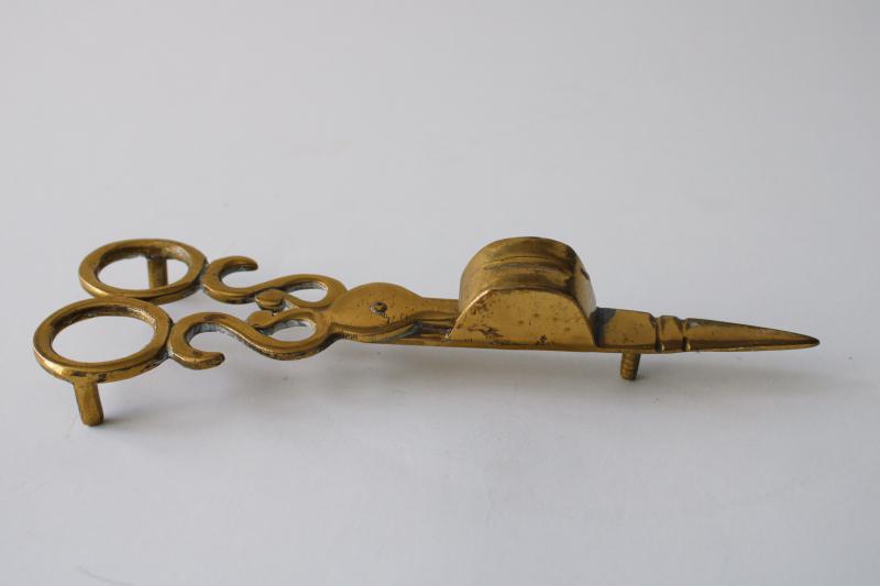 photo of vintage brass candle snuffer, snip scissors type extinguisher antique reproduction #3