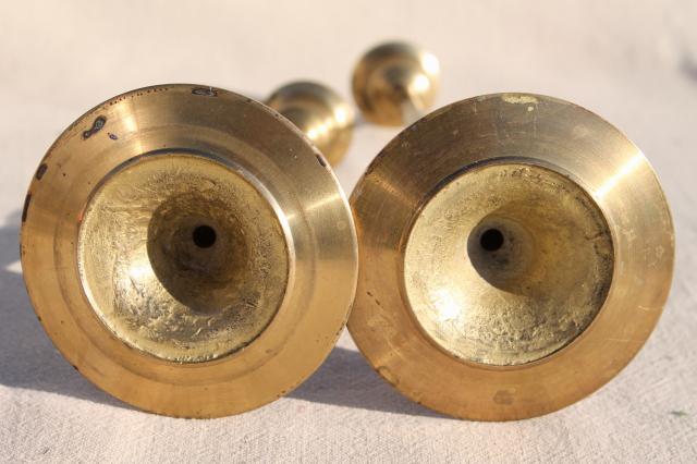 photo of vintage brass candlesticks set in graduated heights, minimalist mod candle holders #7