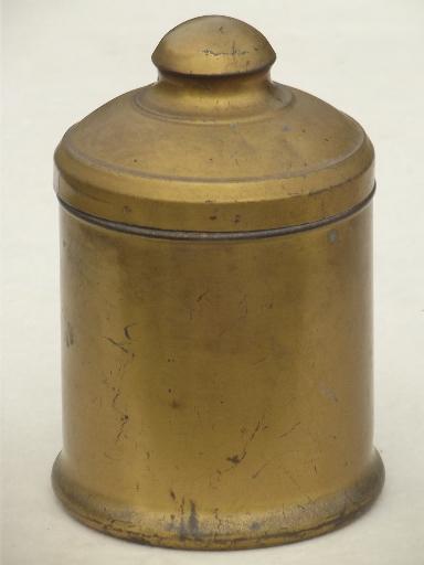 photo of vintage brass canister, old tea caddy or tobacco jar humidor #1