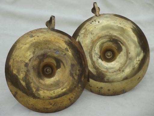 photo of vintage brass chamber candlesticks, finger ring candle holders pair #5