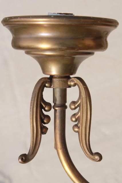 photo of vintage brass chandelier light w/ prism beveled paneled glass lantern lamp shades #6
