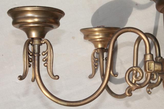 photo of vintage brass chandelier light w/ prism beveled paneled glass lantern lamp shades #7