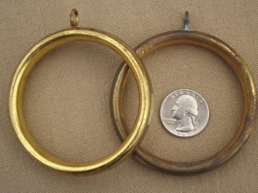 photo of vintage brass curtain rings, 60s 70s retro big round curtain rings lot #3