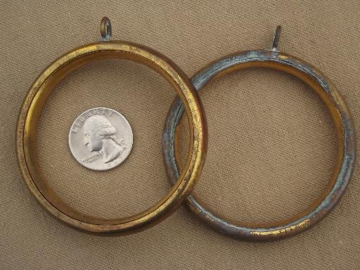 photo of vintage brass curtain rings, 60s 70s retro big round curtain rings lot #5