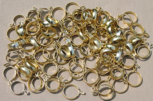 photo of vintage brass curtain rings, lot of 100 curtain clips for cafe curtains #1