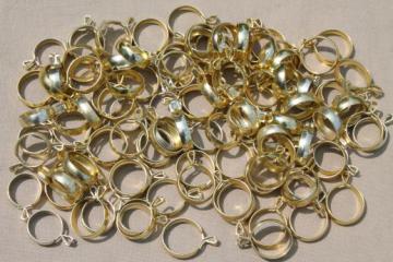 catalog photo of vintage brass curtain rings, lot of 100 curtain clips for cafe curtains