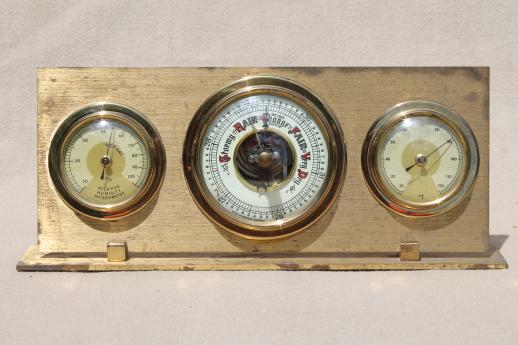 photo of vintage brass desktop barometer, late 40s weather station instruments made in Western Germany #1