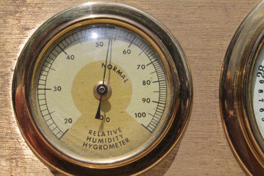 photo of vintage brass desktop barometer, late 40s weather station instruments made in Western Germany #6