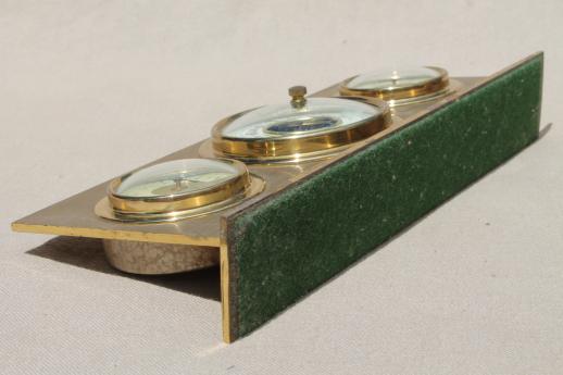 photo of vintage brass desktop barometer, late 40s weather station instruments made in Western Germany #7