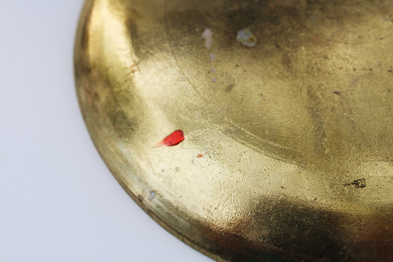 photo of vintage brass dish w/ vitreous enameled glass mandala design in red green gold #4