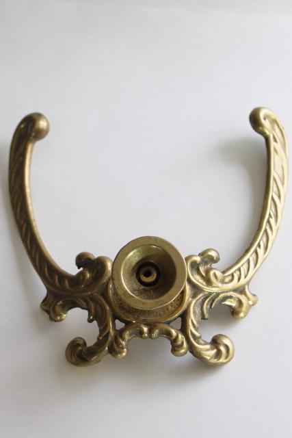 photo of vintage brass double coat hooks, large hall stand hook, reproduction hardware #3