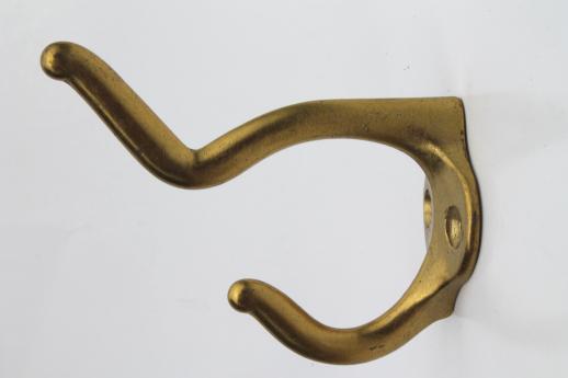 photo of vintage brass double coat hooks, lot of 33 brass plated wall hooks for coat rack #2