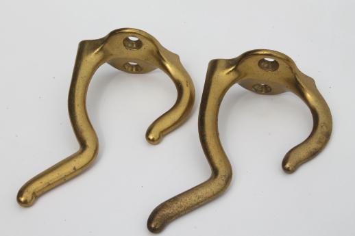 photo of vintage brass double coat hooks, lot of 33 brass plated wall hooks for coat rack #4