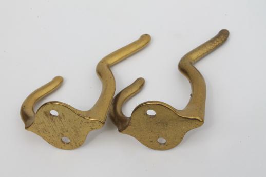 photo of vintage brass double coat hooks, lot of 33 brass plated wall hooks for coat rack #5