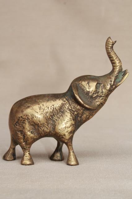 photo of vintage brass elephant figurine, miniature brass animal, lucky elephant trunk up #4