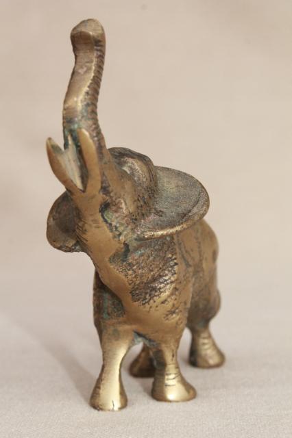 photo of vintage brass elephant figurine, miniature brass animal, lucky elephant trunk up #5