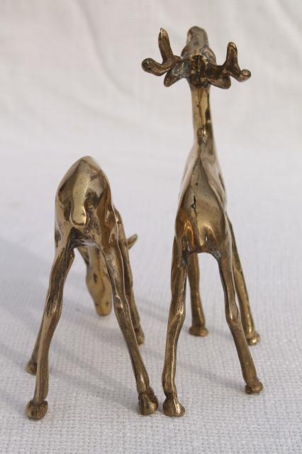 photo of vintage brass figurines, solid brass buck & doe deer or reindeer, retro holiday decor #7