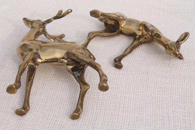 photo of vintage brass figurines, solid brass buck & doe deer or reindeer, retro holiday decor #8