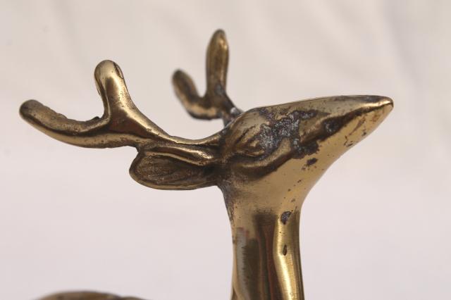 photo of vintage brass figurines, solid brass buck & doe deer or reindeer, retro holiday decor #10