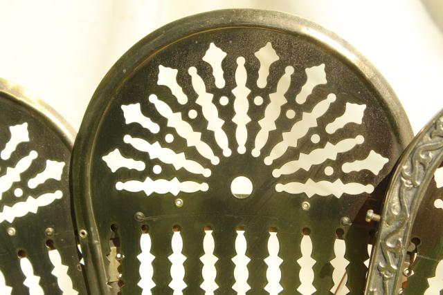 photo of vintage brass fireplace screen, folding fan fire screen w/ winged phoenix or peacock #4