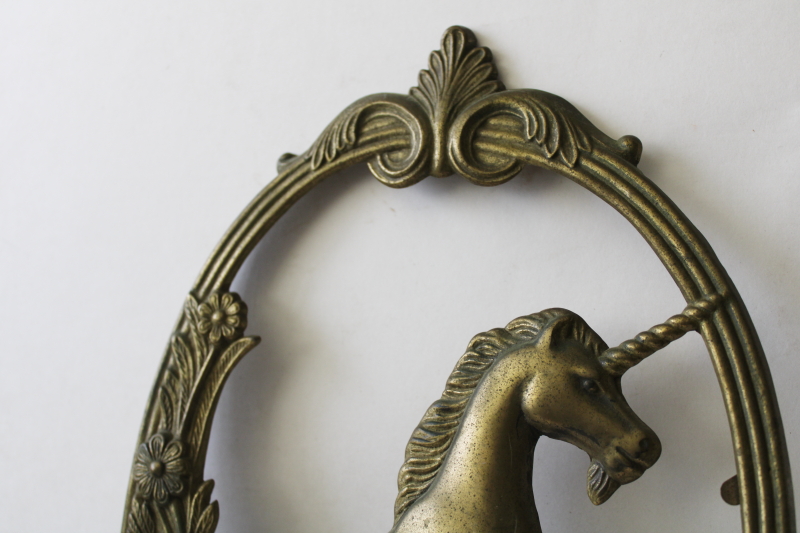 photo of vintage brass frame unicorn wall plaque, ornate crest magical mystical fantasy art #2