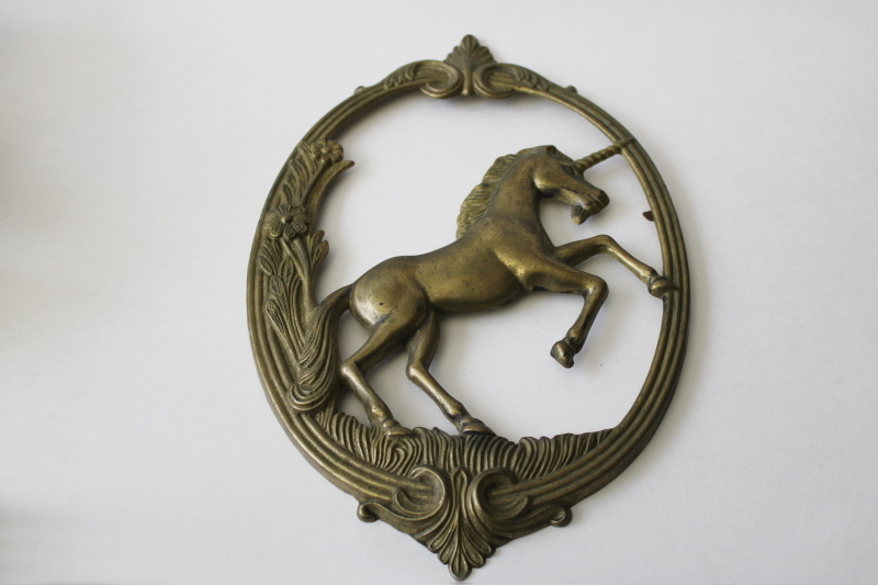 photo of vintage brass frame unicorn wall plaque, ornate crest magical mystical fantasy art #3