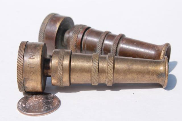 photo of vintage brass garden hose nozzles, solid brass w/ primitive old patina #4