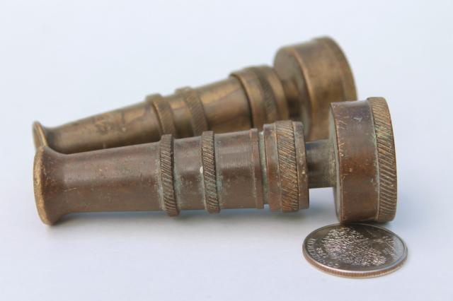 photo of vintage brass garden hose nozzles, solid brass w/ primitive old patina #5